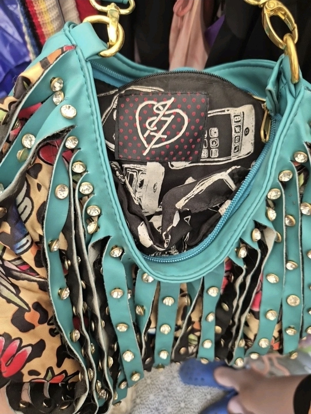 True Vintage Piece- Iron Fist Tattoo Goth Purse Teal Studs cutouts, original